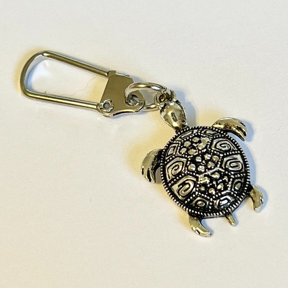 Marcasite Crystal Turtle Keychain Zipper Pull Purse Charm Backpack Silver Plated - Picture 3 of 12